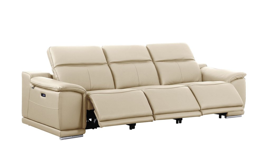 107" Light Gray Italian Leather Reclining USB Sofa