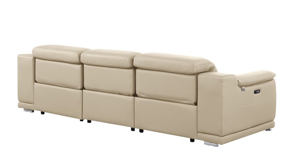 107" Light Gray Italian Leather Reclining USB Sofa