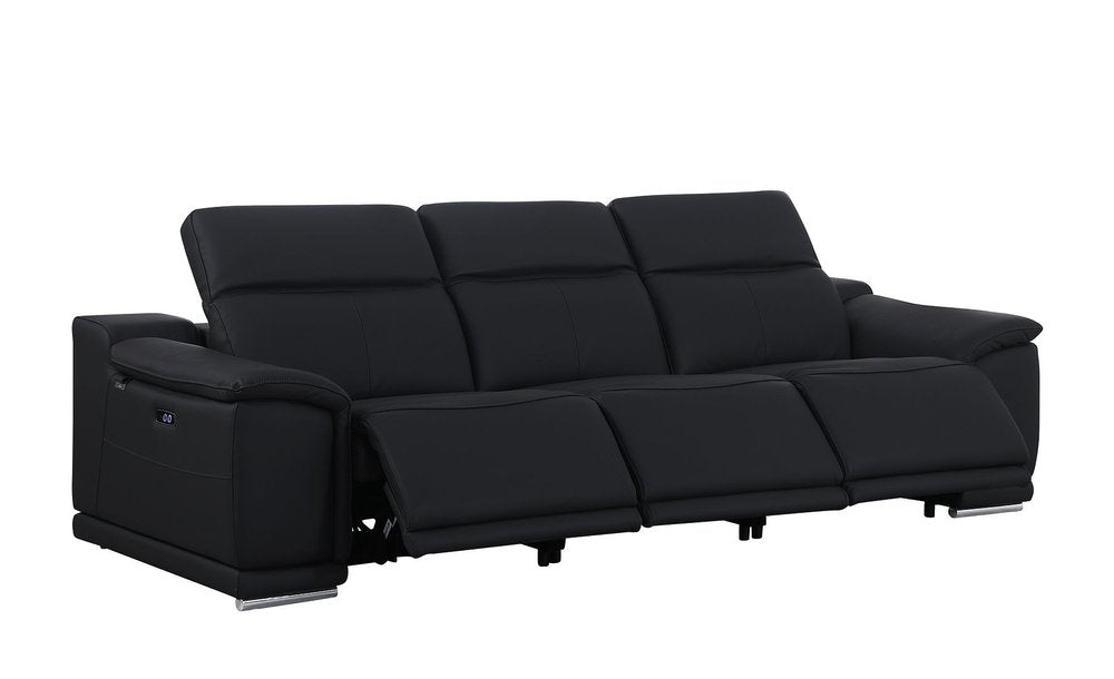 107" Light Gray Italian Leather Reclining USB Sofa