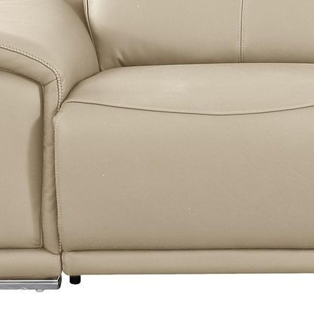 107" Light Gray Italian Leather Reclining USB Sofa