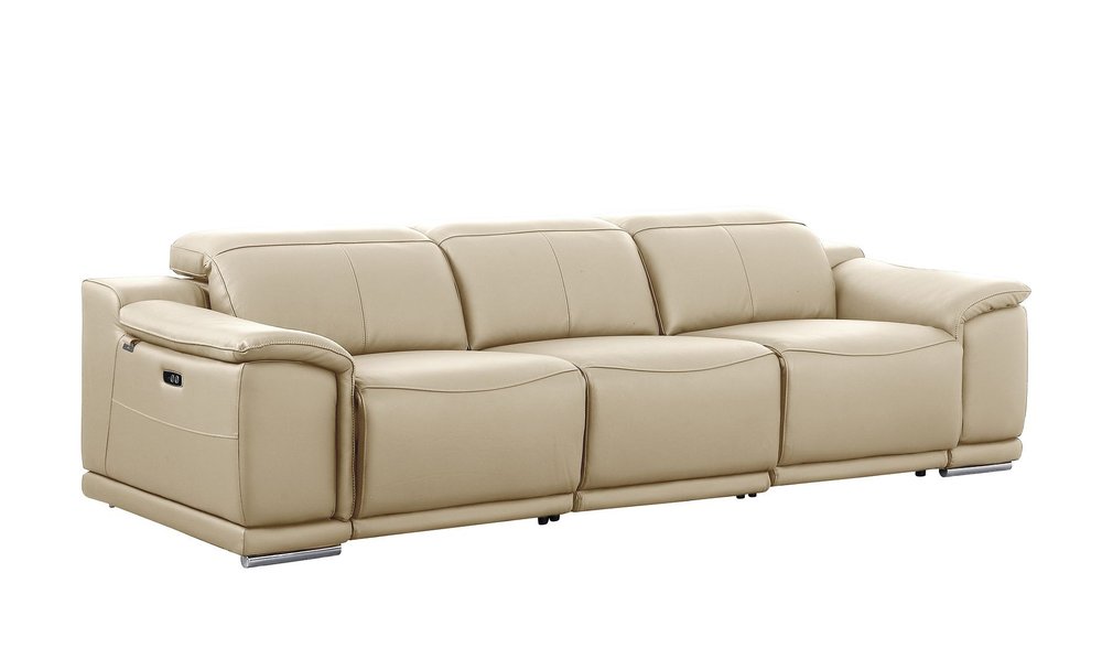 107" Light Gray Italian Leather Reclining USB Sofa