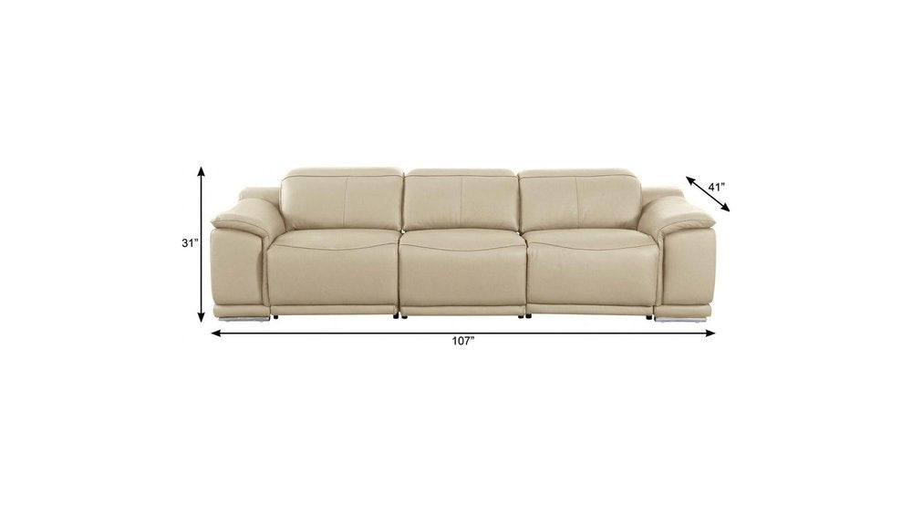 107" Light Gray Italian Leather Reclining USB Sofa