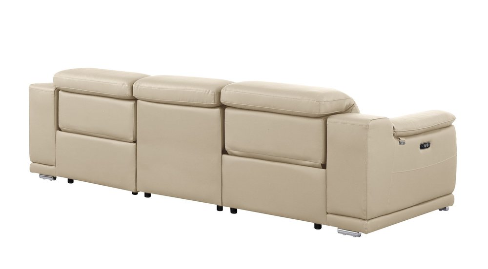 107" Light Gray Italian Leather Reclining USB Sofa