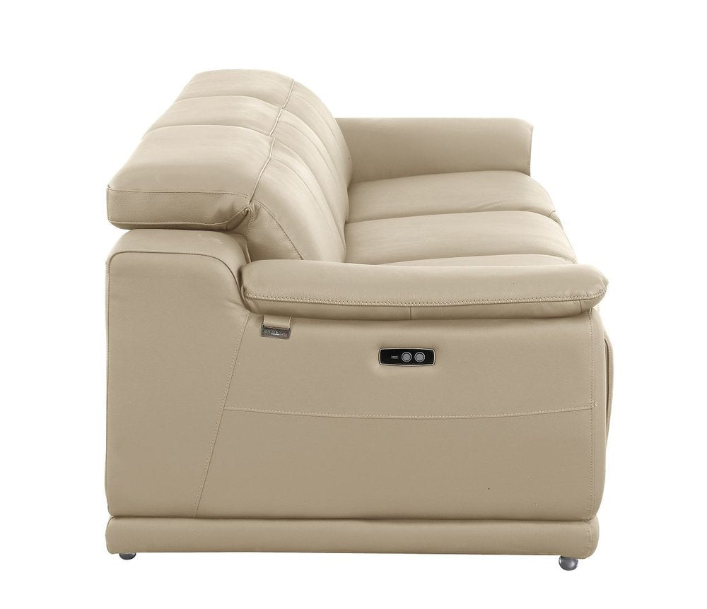 107" Light Gray Italian Leather Reclining USB Sofa