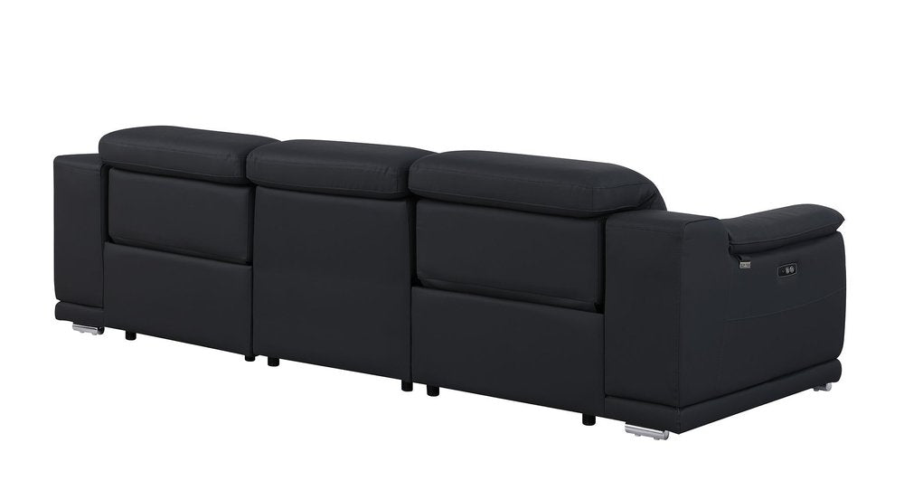 107" Light Gray Italian Leather Reclining USB Sofa