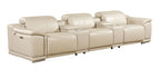 134" Beige Italian Leather Reclining USB and Wireless Charger Sofa And Storage