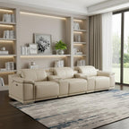134" Beige Italian Leather Reclining USB and Wireless Charger Sofa And Storage