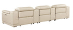 134" Beige Italian Leather Reclining USB and Wireless Charger Sofa And Storage