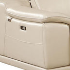 134" Beige Italian Leather Reclining USB and Wireless Charger Sofa And Storage