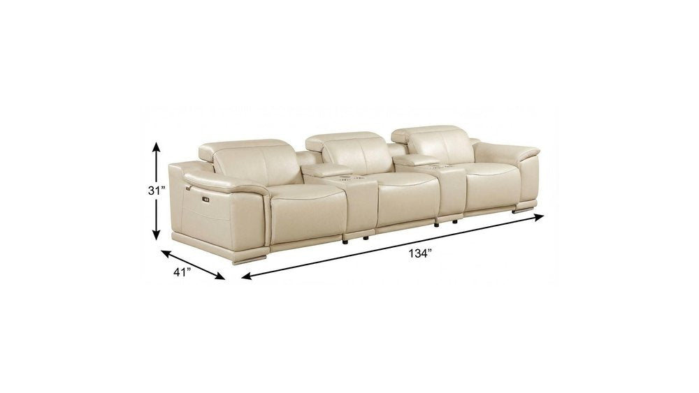 134" Black Italian Leather Reclining USB and Wireless Charger Sofa And Storage