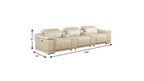 134" Beige Italian Leather Reclining USB and Wireless Charger Sofa And Storage