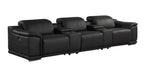 134" Beige Italian Leather Reclining USB and Wireless Charger Sofa And Storage