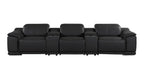 134" Beige Italian Leather Reclining USB and Wireless Charger Sofa And Storage