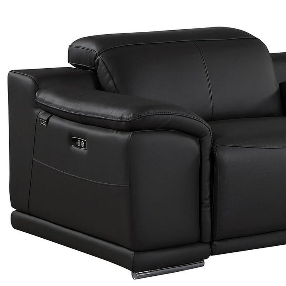 134" Beige Italian Leather Reclining USB and Wireless Charger Sofa And Storage