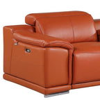134" Beige Italian Leather Reclining USB and Wireless Charger Sofa And Storage