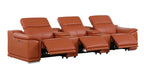 134" Beige Italian Leather Reclining USB and Wireless Charger Sofa And Storage