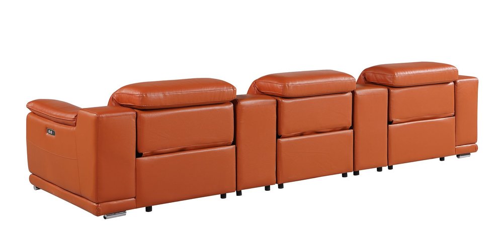 134" Beige Italian Leather Reclining USB and Wireless Charger Sofa And Storage