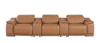 134" Beige Italian Leather Reclining USB and Wireless Charger Sofa And Storage