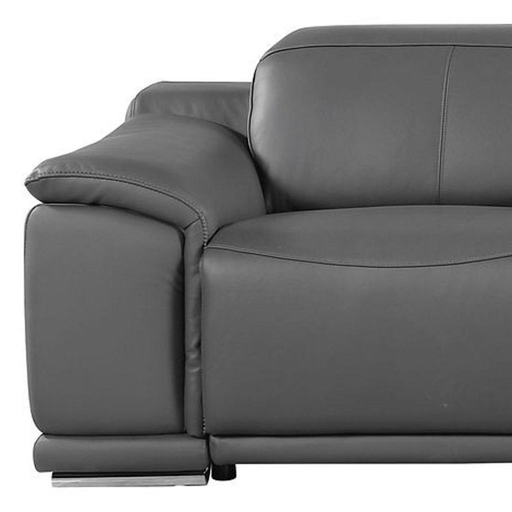 134" Beige Italian Leather Reclining USB and Wireless Charger Sofa And Storage