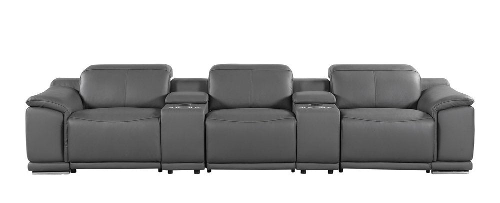 134" Beige Italian Leather Reclining USB and Wireless Charger Sofa And Storage