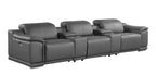 134" Beige Italian Leather Reclining USB and Wireless Charger Sofa And Storage