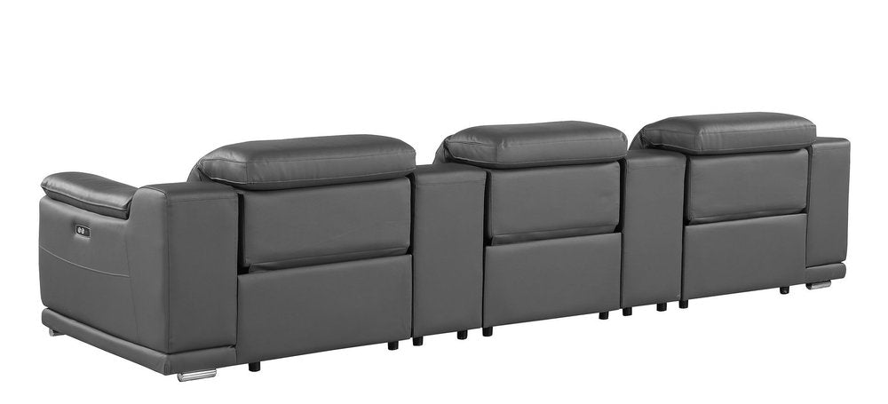 134" Beige Italian Leather Reclining USB and Wireless Charger Sofa And Storage