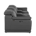 134" Beige Italian Leather Reclining USB and Wireless Charger Sofa And Storage