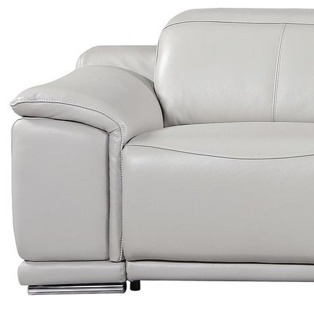 134" Beige Italian Leather Reclining USB and Wireless Charger Sofa And Storage