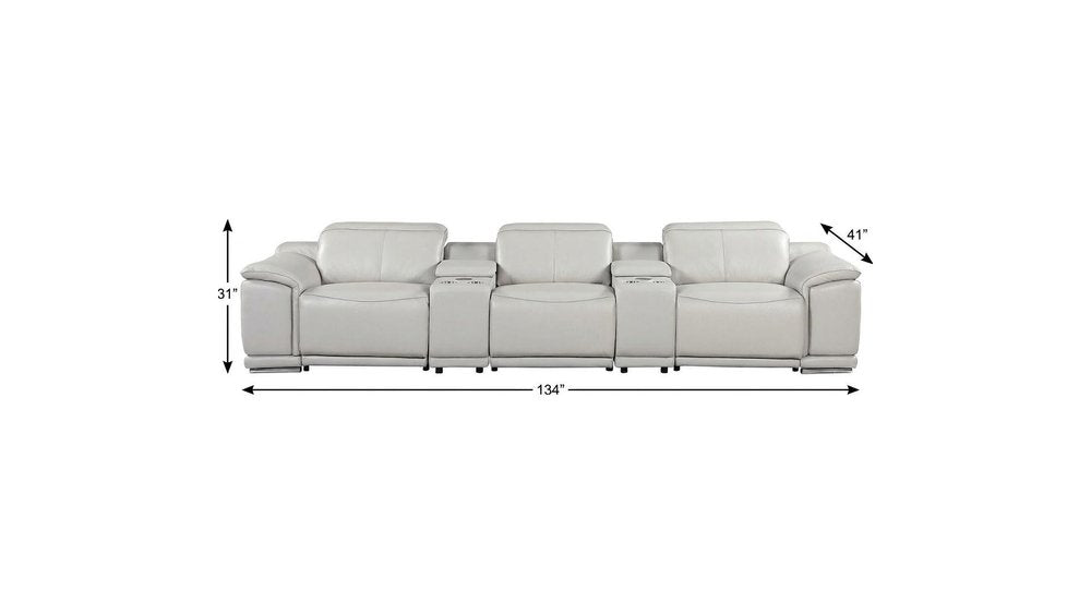 134" Beige Italian Leather Reclining USB and Wireless Charger Sofa And Storage