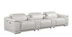 134" Beige Italian Leather Reclining USB and Wireless Charger Sofa And Storage