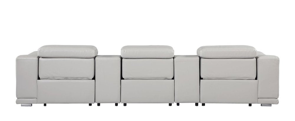 134" Beige Italian Leather Reclining USB and Wireless Charger Sofa And Storage