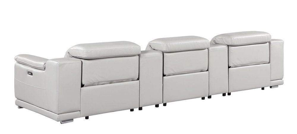 134" Beige Italian Leather Reclining USB and Wireless Charger Sofa And Storage