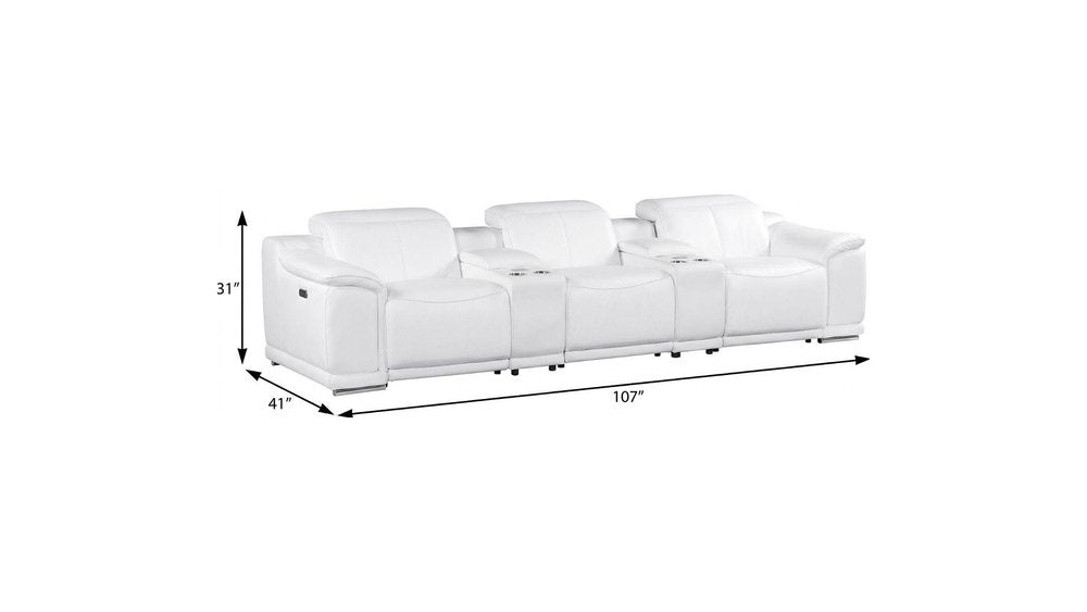 134" Beige Italian Leather Reclining USB and Wireless Charger Sofa And Storage