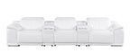134" Beige Italian Leather Reclining USB and Wireless Charger Sofa And Storage