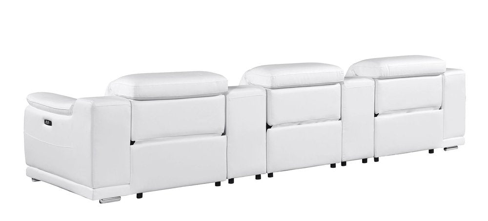 134" Beige Italian Leather Reclining USB and Wireless Charger Sofa And Storage