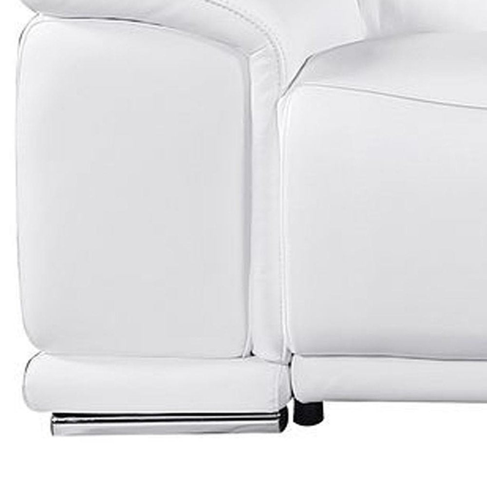 134" Beige Italian Leather Reclining USB and Wireless Charger Sofa And Storage