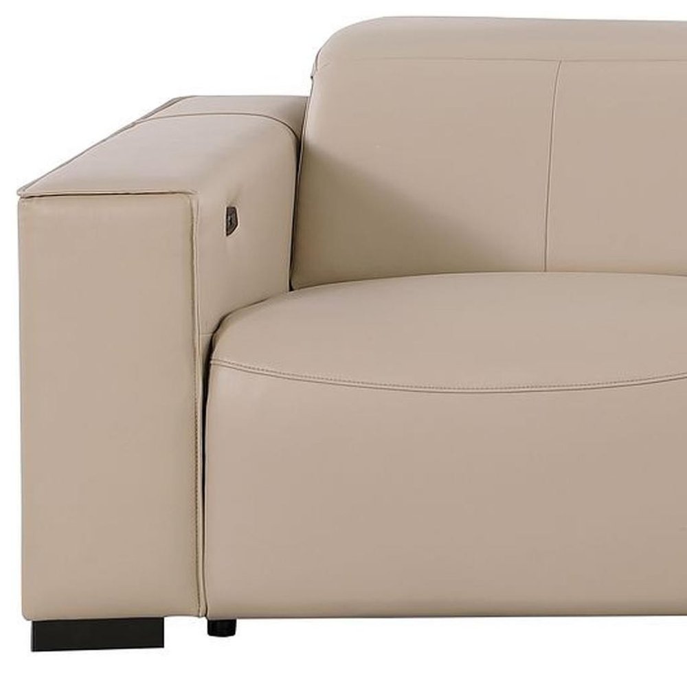 110" Black Top Grain Leather Reclining USB Sofa