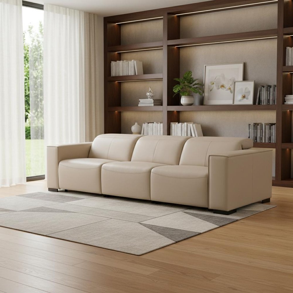 110" Black Top Grain Leather Reclining USB Sofa
