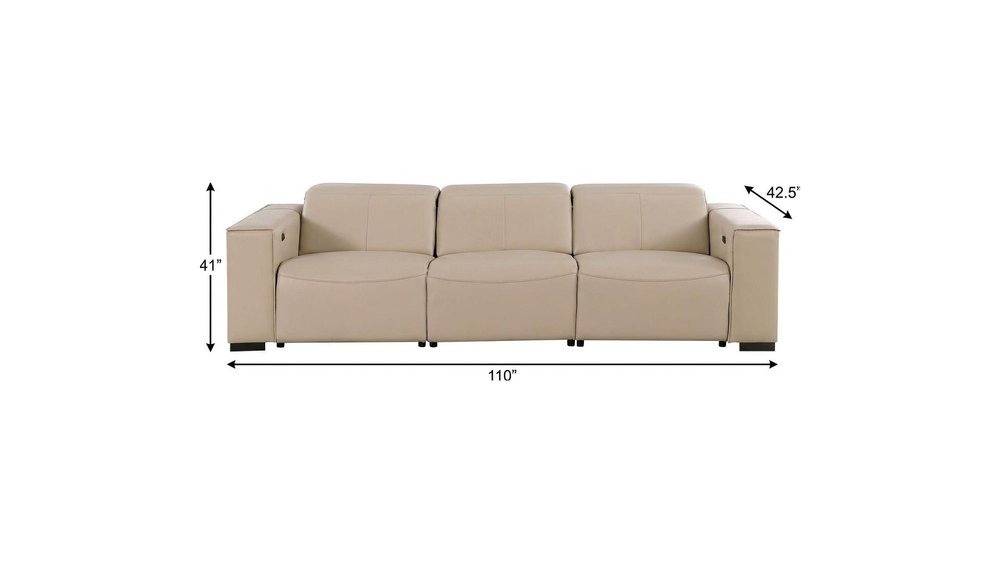 110" Black Top Grain Leather Reclining USB Sofa