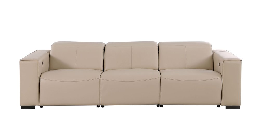 110" Black Top Grain Leather Reclining USB Sofa