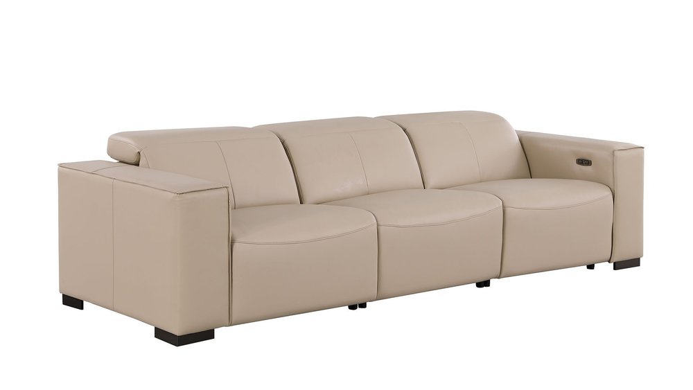 110" Black Top Grain Leather Reclining USB Sofa