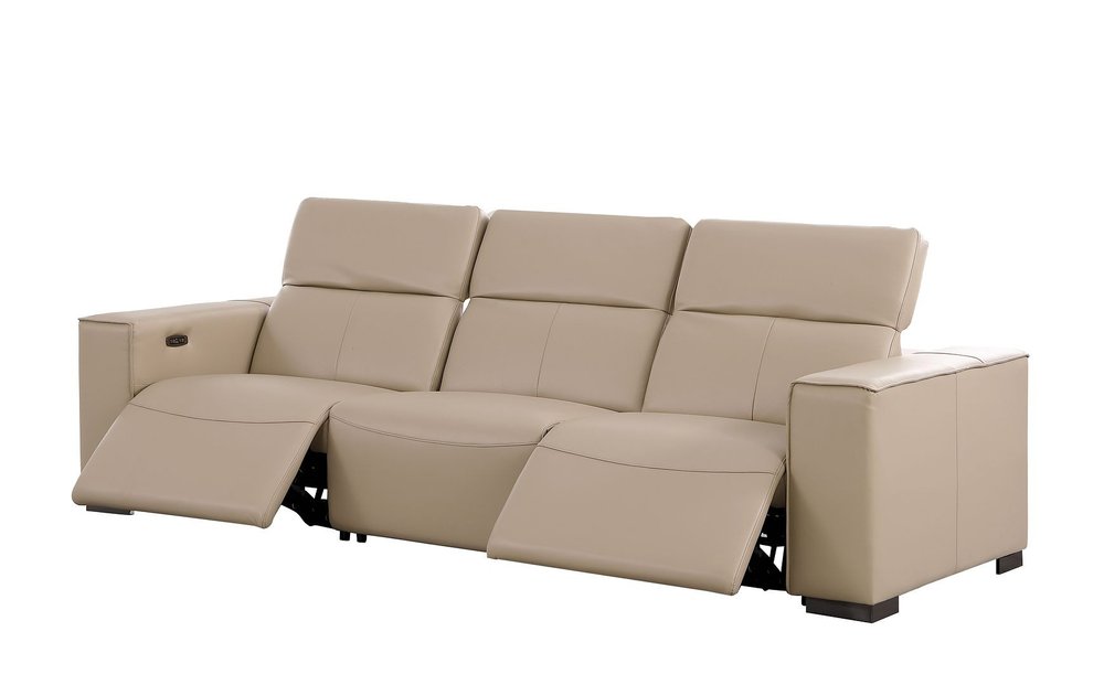 110" Black Top Grain Leather Reclining USB Sofa