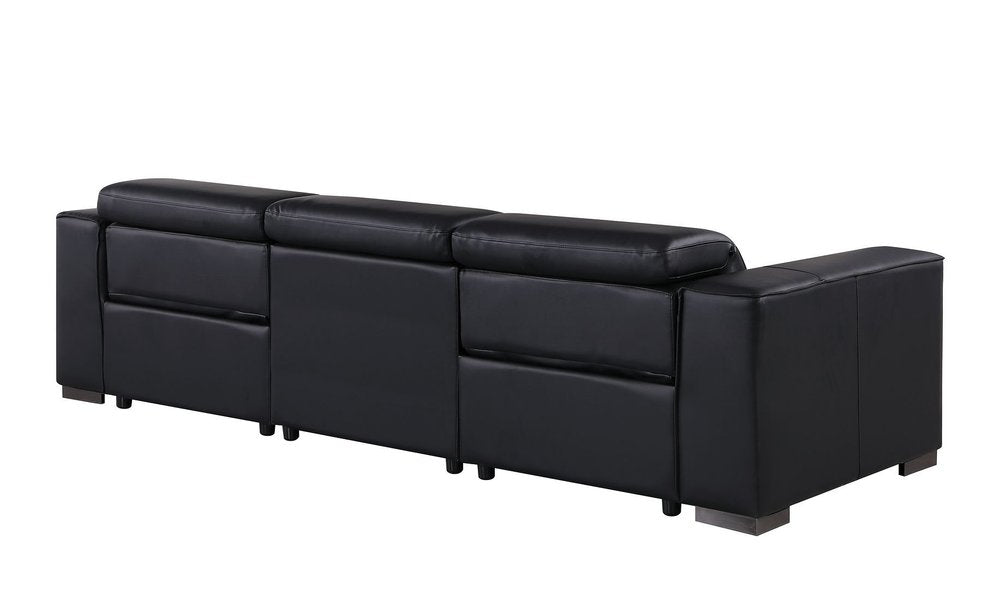 110" Black Top Grain Leather Reclining USB Sofa