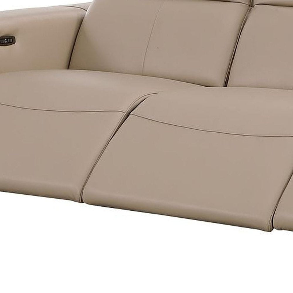 110" Black Top Grain Leather Reclining USB Sofa