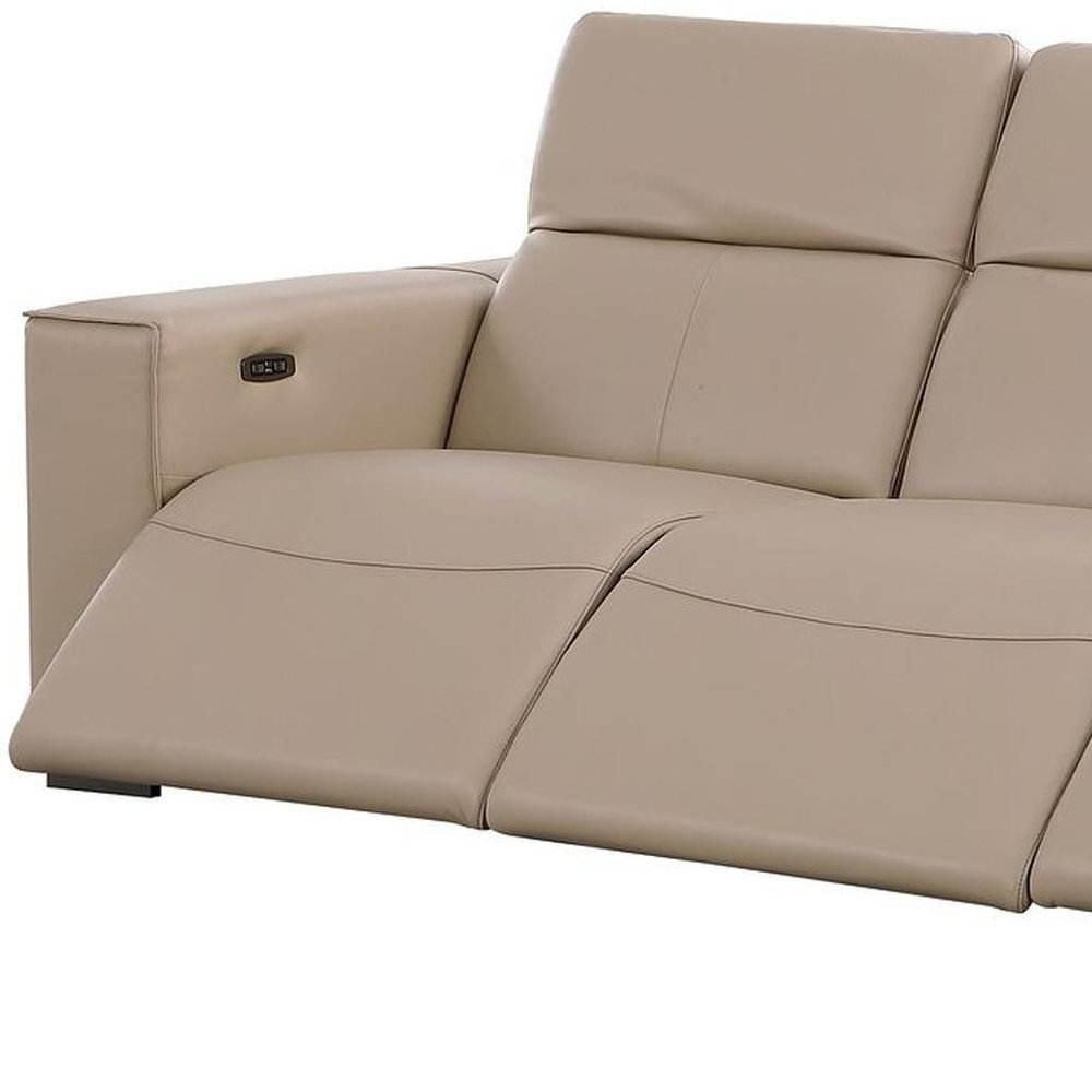 110" Black Top Grain Leather Reclining USB Sofa