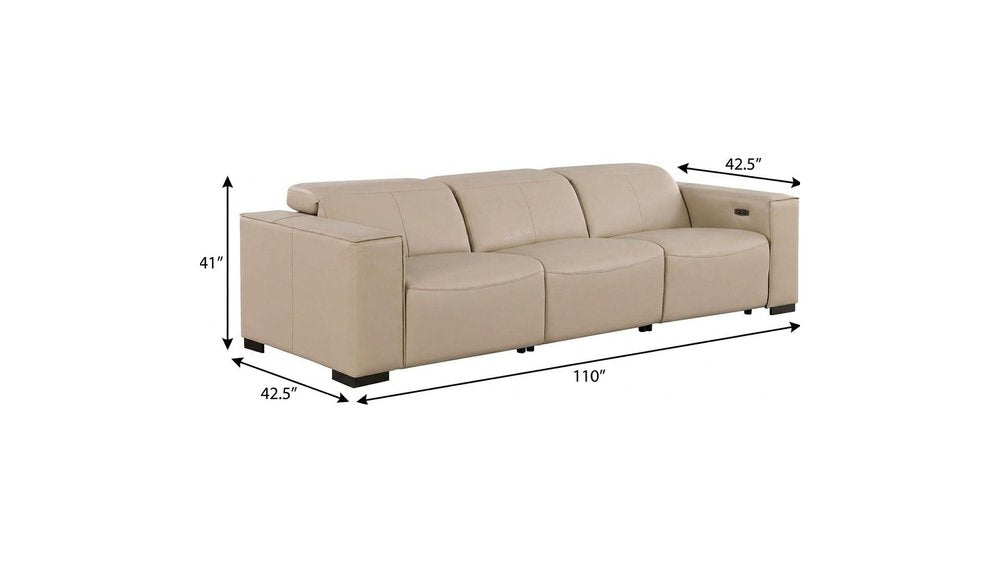 110" Black Top Grain Leather Reclining USB Sofa