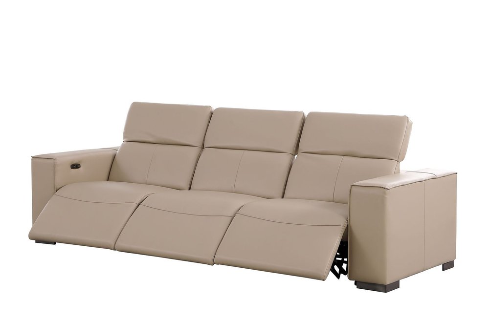 110" Black Top Grain Leather Reclining USB Sofa