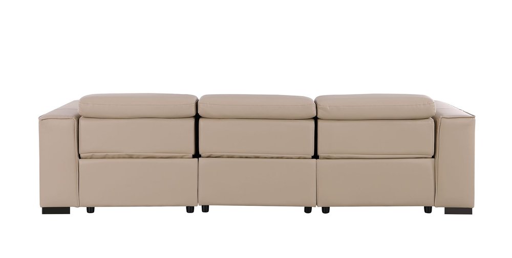 110" Light Gray Top Grain Leather Reclining USB Sofa