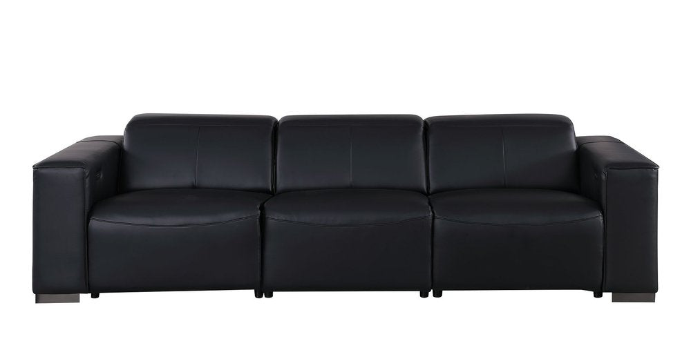 110" Black Top Grain Leather Reclining USB Sofa