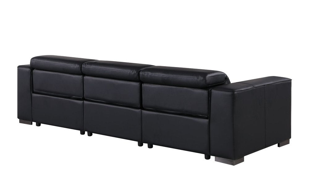 110" Black Top Grain Leather Reclining USB Sofa